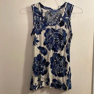 Blue & white floral longline tank top